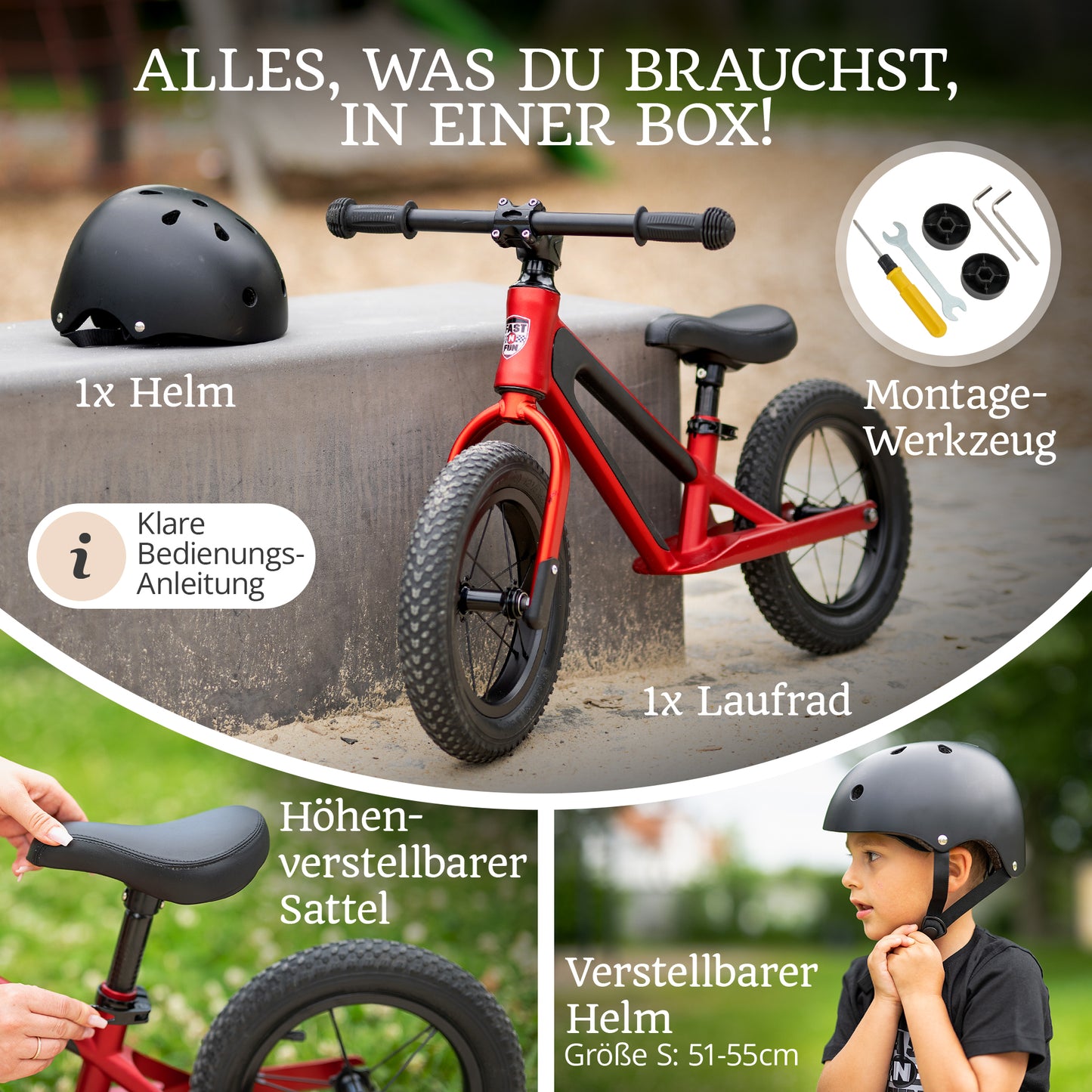 FAST N FUN Laufrad mit Kinderhelm im Set