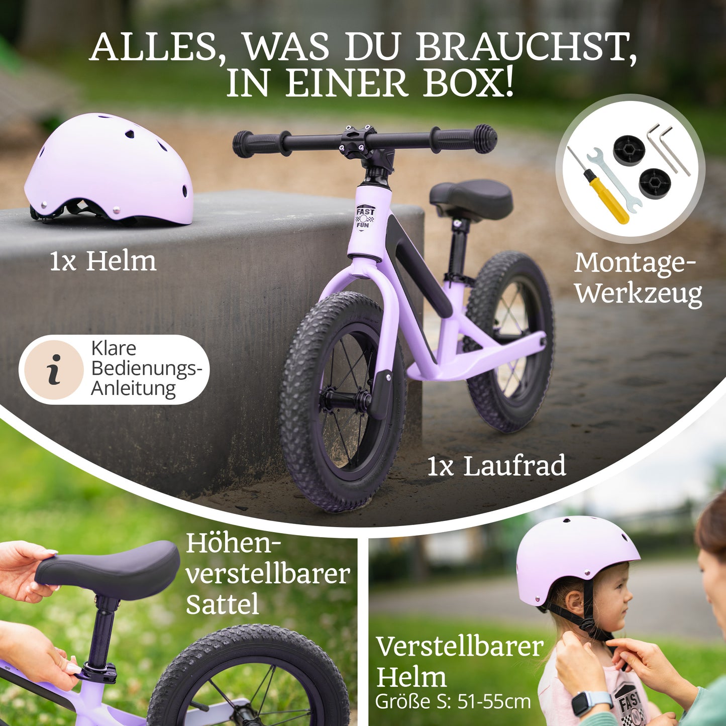 FAST N FUN Laufrad mit Helm im Set