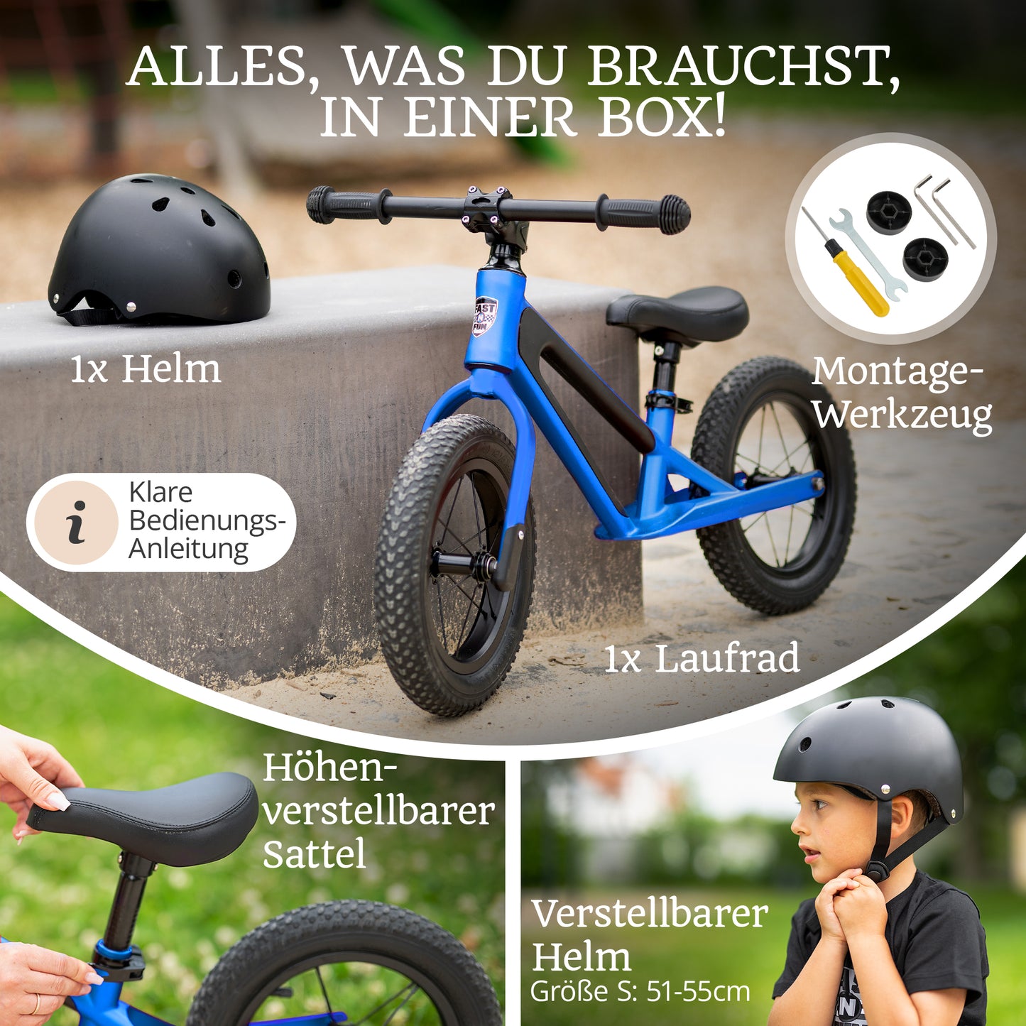 FAST N FUN Laufrad mit Kinderhelm im Set